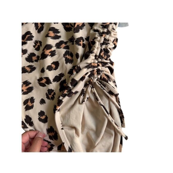 Kona Sol Tortoise Ring Cheetah Print One Piece Swimsuit Cream/Brown Size Large - Picture 2 of 10